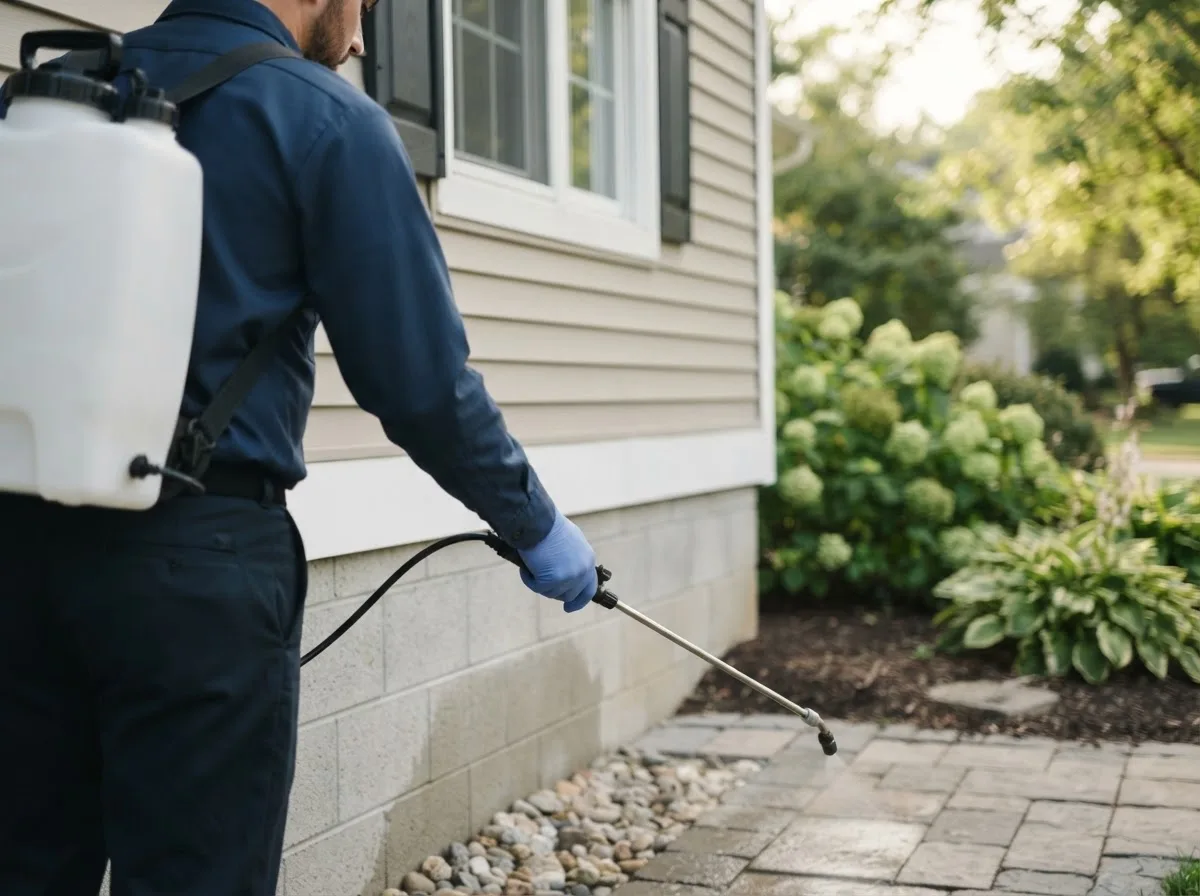 Pest control technician inspecting a home in Burlington, ND